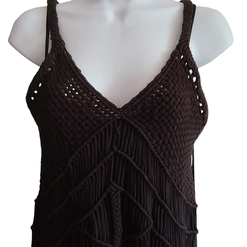 DENIM & SUPPLY RALPH LAUREN Macrame Fringe Maxi Boho Dress Black Women's Small - Picture 4 of 16